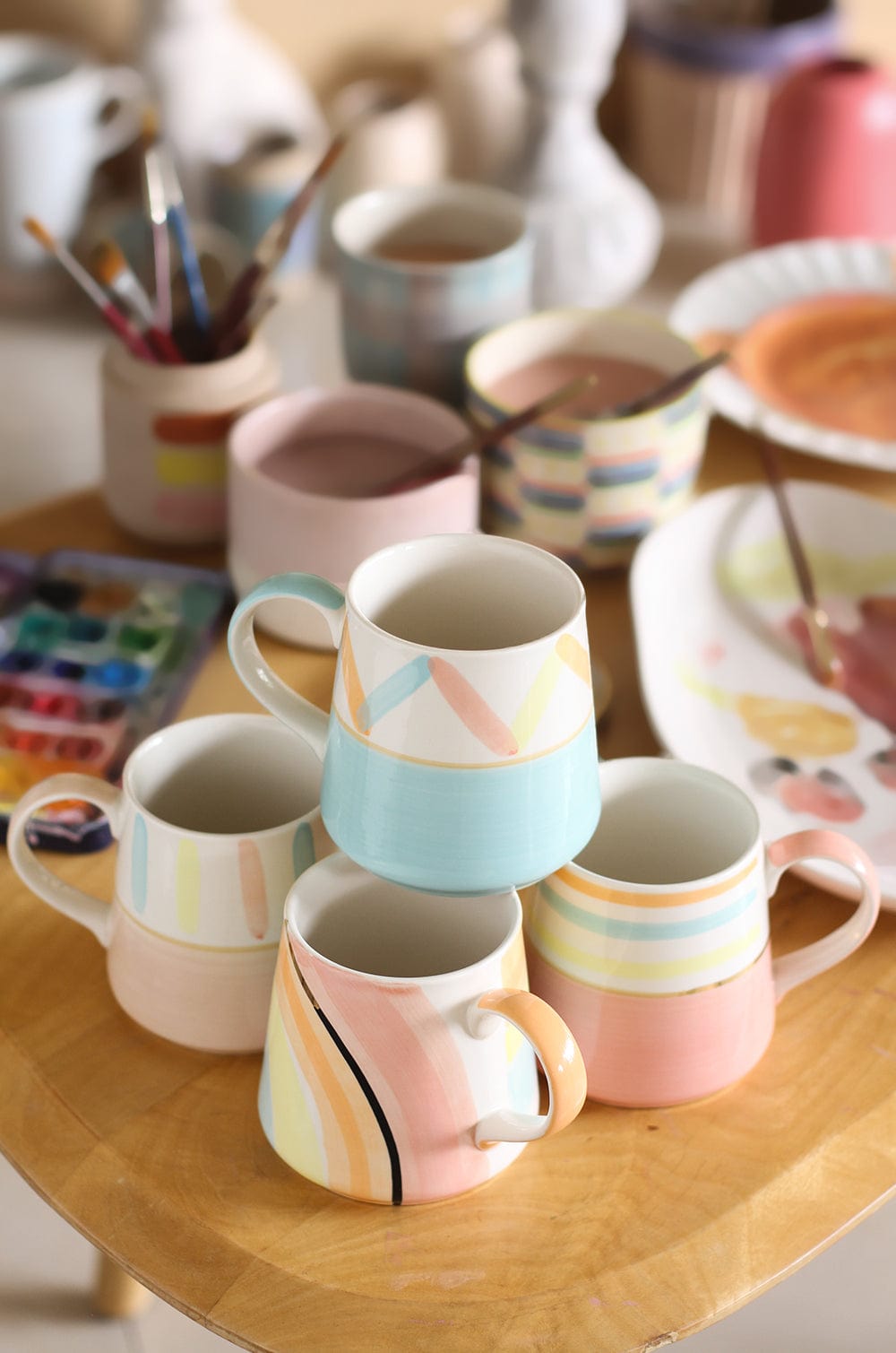 Pastel Perfection Handpainted Mugs - Set of 4