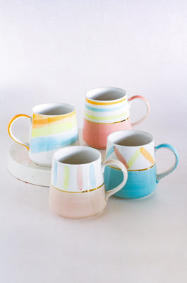 Pastel Perfection Handpainted Mugs - Set of 4