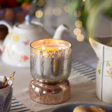 Peach-metallic Shimmer Hourglass Soy Wax Candle in Hand Blown Glass