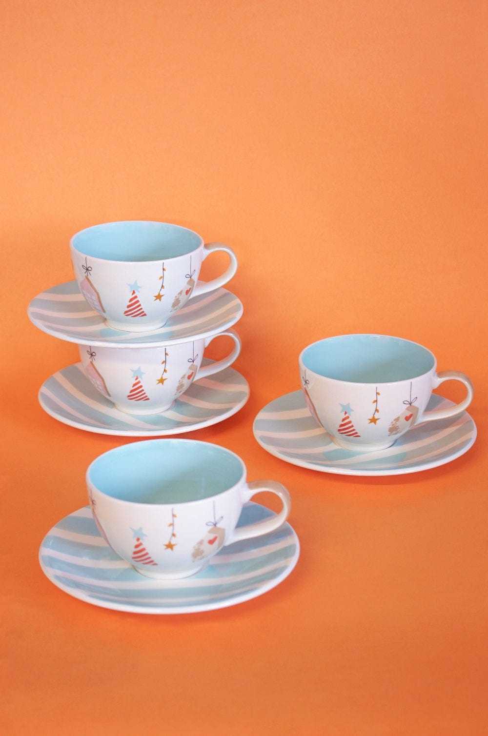 Peaches and Cream Handpainted Ceramic Teacups & Saucers - Set of 4