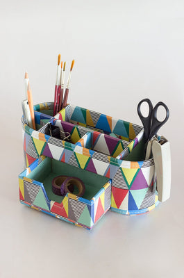 Pearlised Paper Leather 7 in 1 Desk Organiser- Kaleidoscope