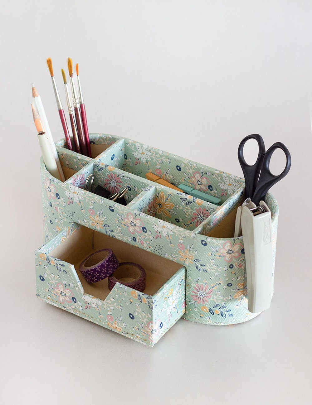 Pearlised Paper Leather 7 in 1 Desk Organiser- Mint Magnolias