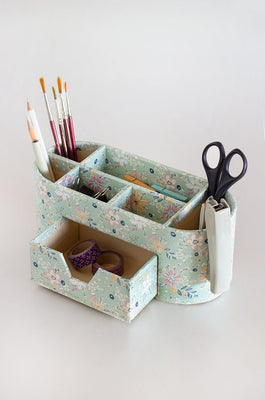 Pearlised Paper Leather 7 in 1 Desk Organiser- Mint Magnolias