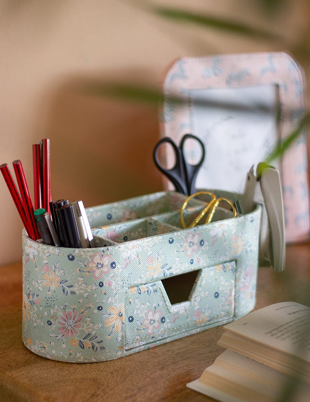 Pearlised Paper Leather 7 in 1 Desk Organiser- Mint Magnolias