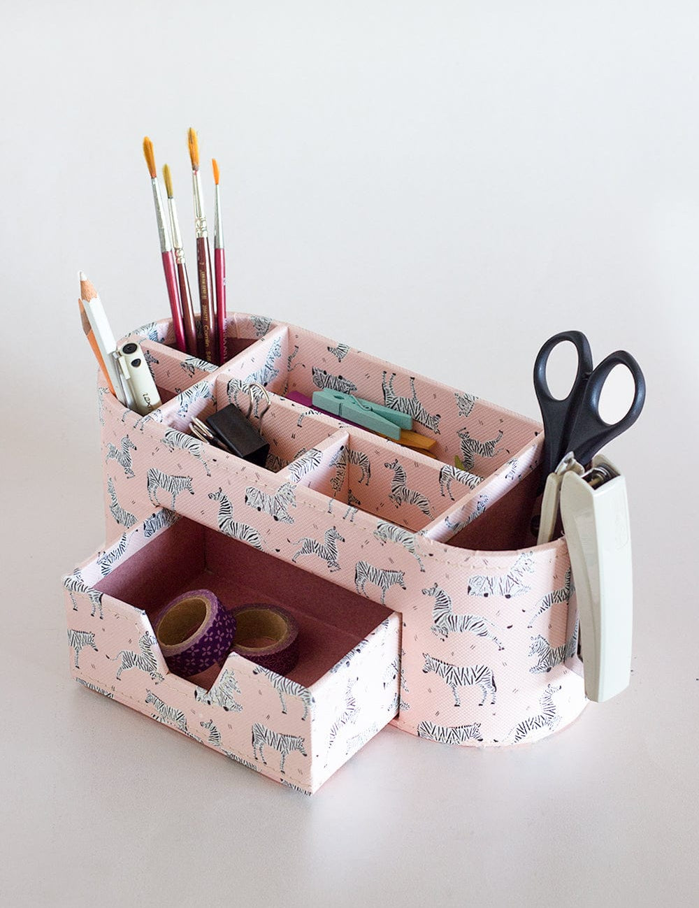 Pearlised Paper Leather 7 in 1 Desk Organiser - Pink Safari