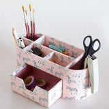 Pearlised Paper Leather 7 in 1 Desk Organiser - Pink Safari