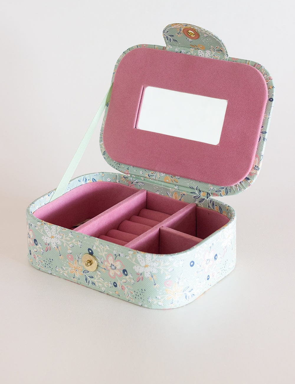 Pearlised Paper Leather Jewellery Box Large- Mint Magnolias