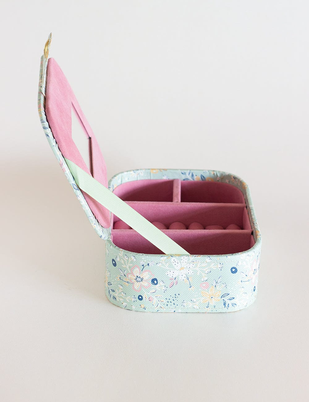 Pearlised Paper Leather Jewellery Box Large- Mint Magnolias