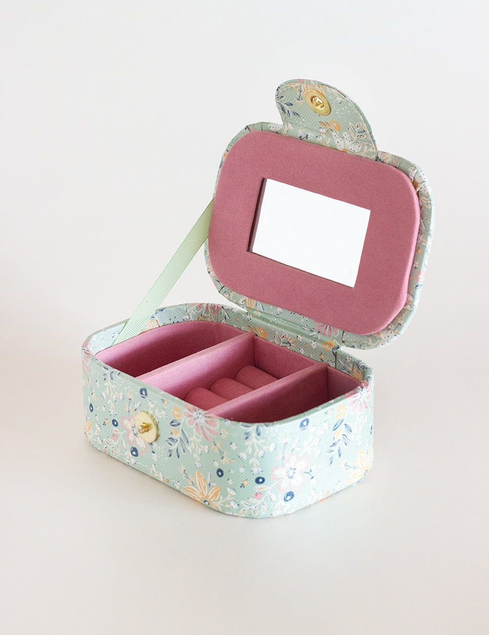 Pearlised Paper Leather Jewellery Box Medium- Mint Magnolias