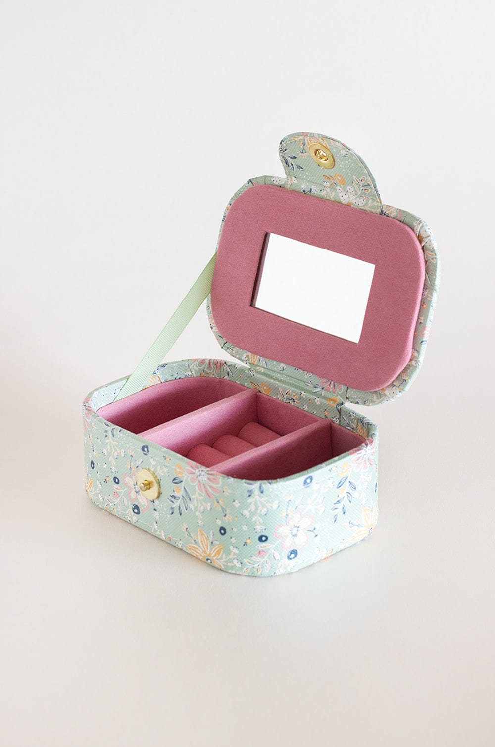 Pearlised Paper Leather Jewellery Box Medium- Mint Magnolias