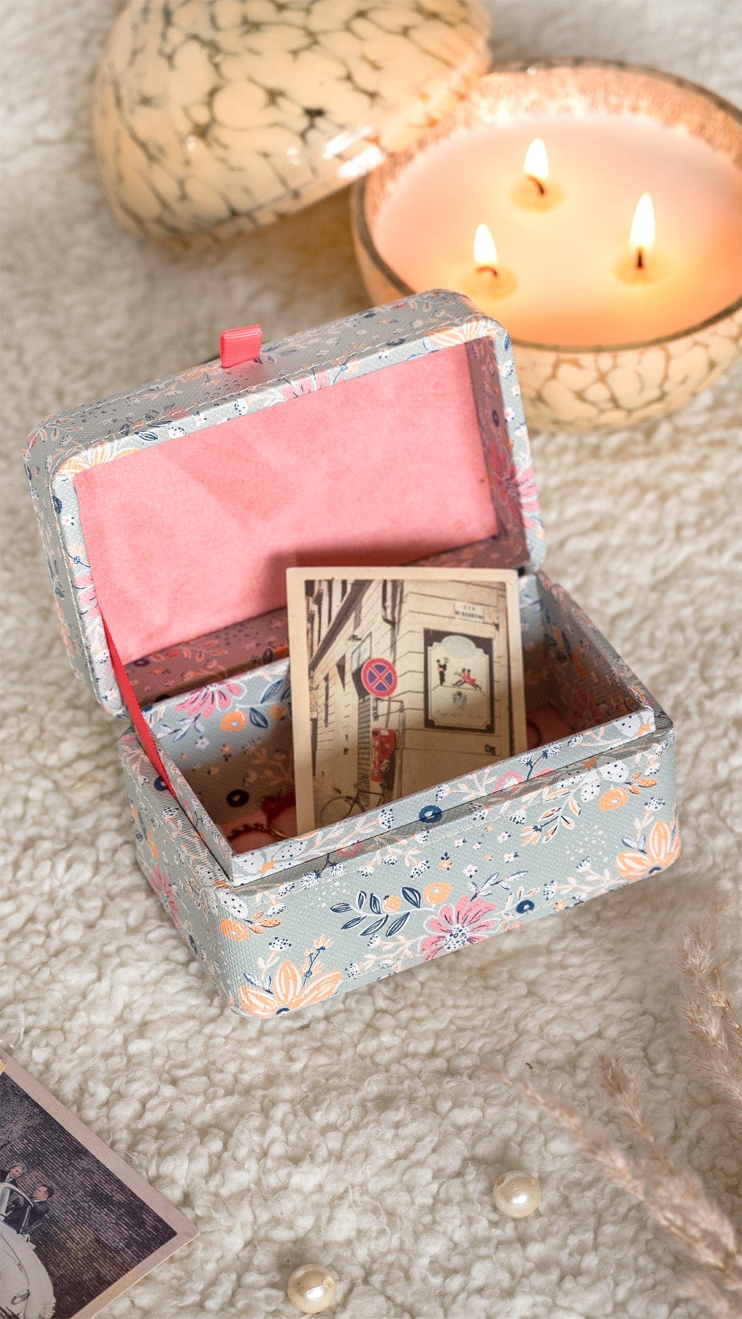 Pearlised Paper Leather Mini Memento box- Garden Fog