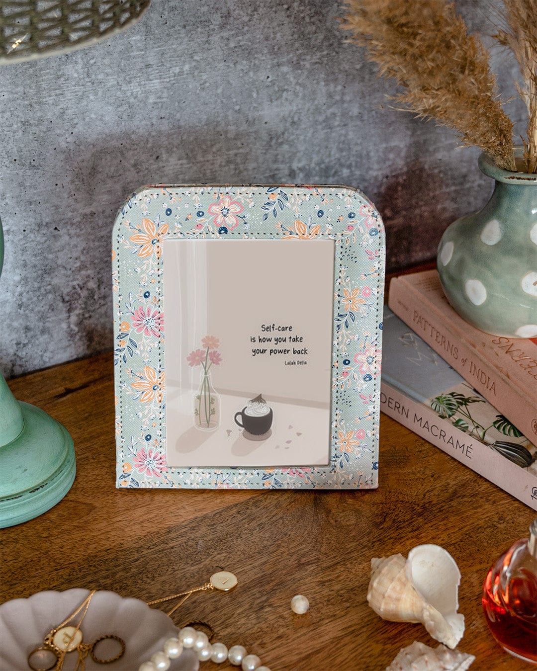 Pearlised Paper Leather Photoframe - Garden Fog