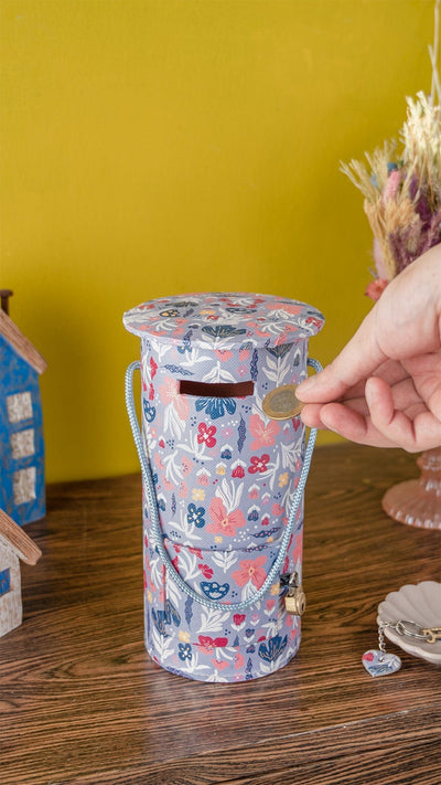 Pearlised Paper Leather Round Piggy Bank - Blue Meadow