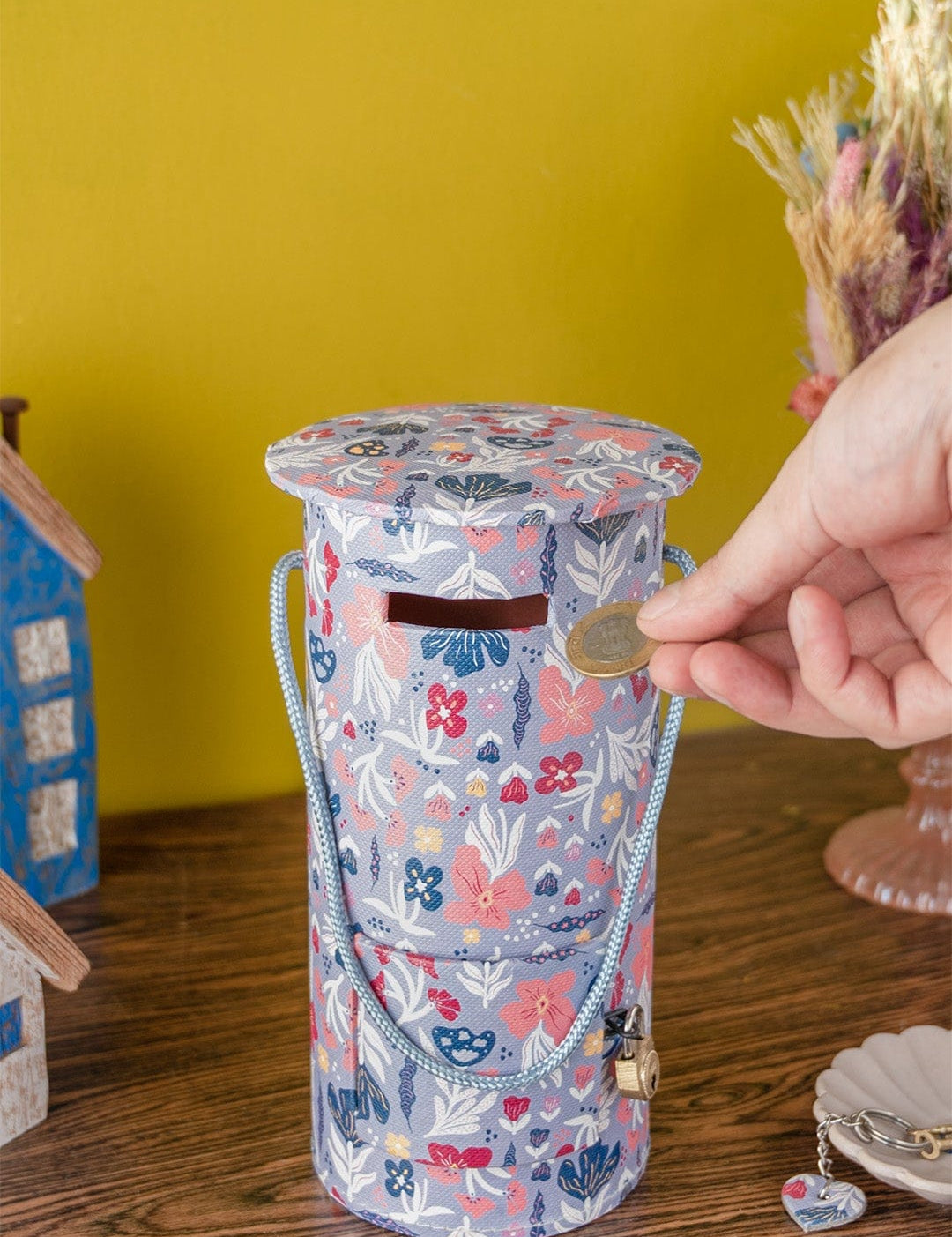 Pearlised Paper Leather Round Piggy Bank - Blue Meadow