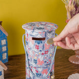 Pearlised Paper Leather Round Piggy Bank - Blue Meadow