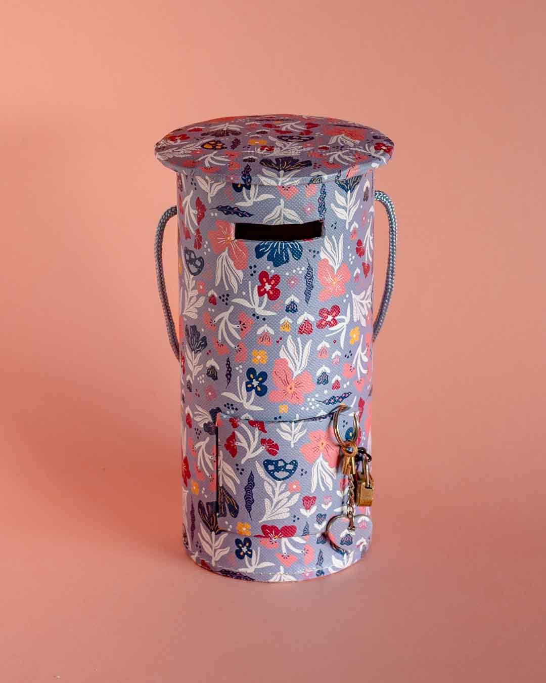 Pearlised Paper Leather Round Piggy Bank - Blue Meadow