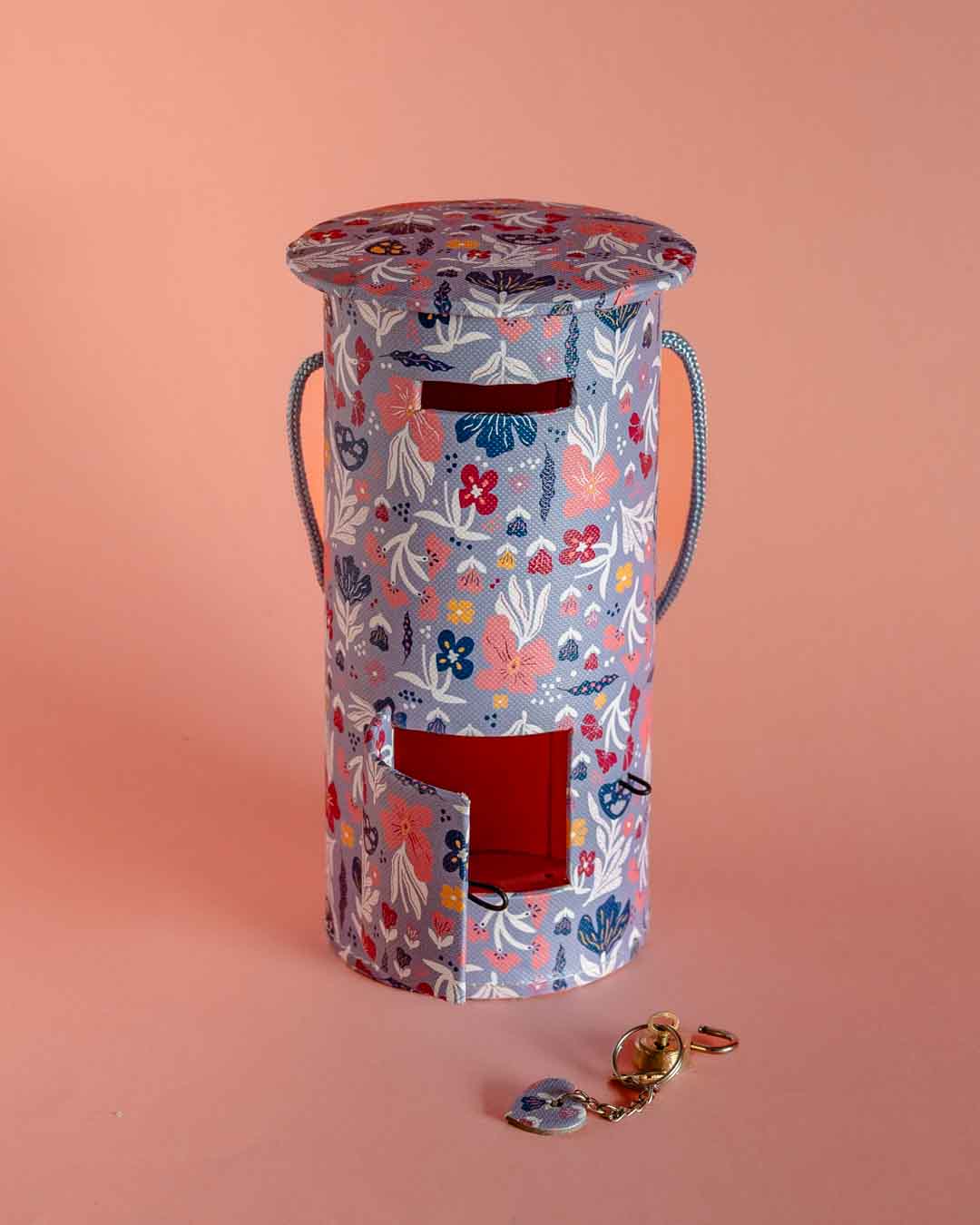 Pearlised Paper Leather Round Piggy Bank - Blue Meadow