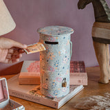 Pearlised Paper Leather Round Piggy Bank - Garden Fog