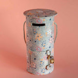 Pearlised Paper Leather Round Piggy Bank - Garden Fog