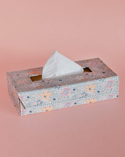 Pearlised Paper Leather Tissue Box- Garden Fog
