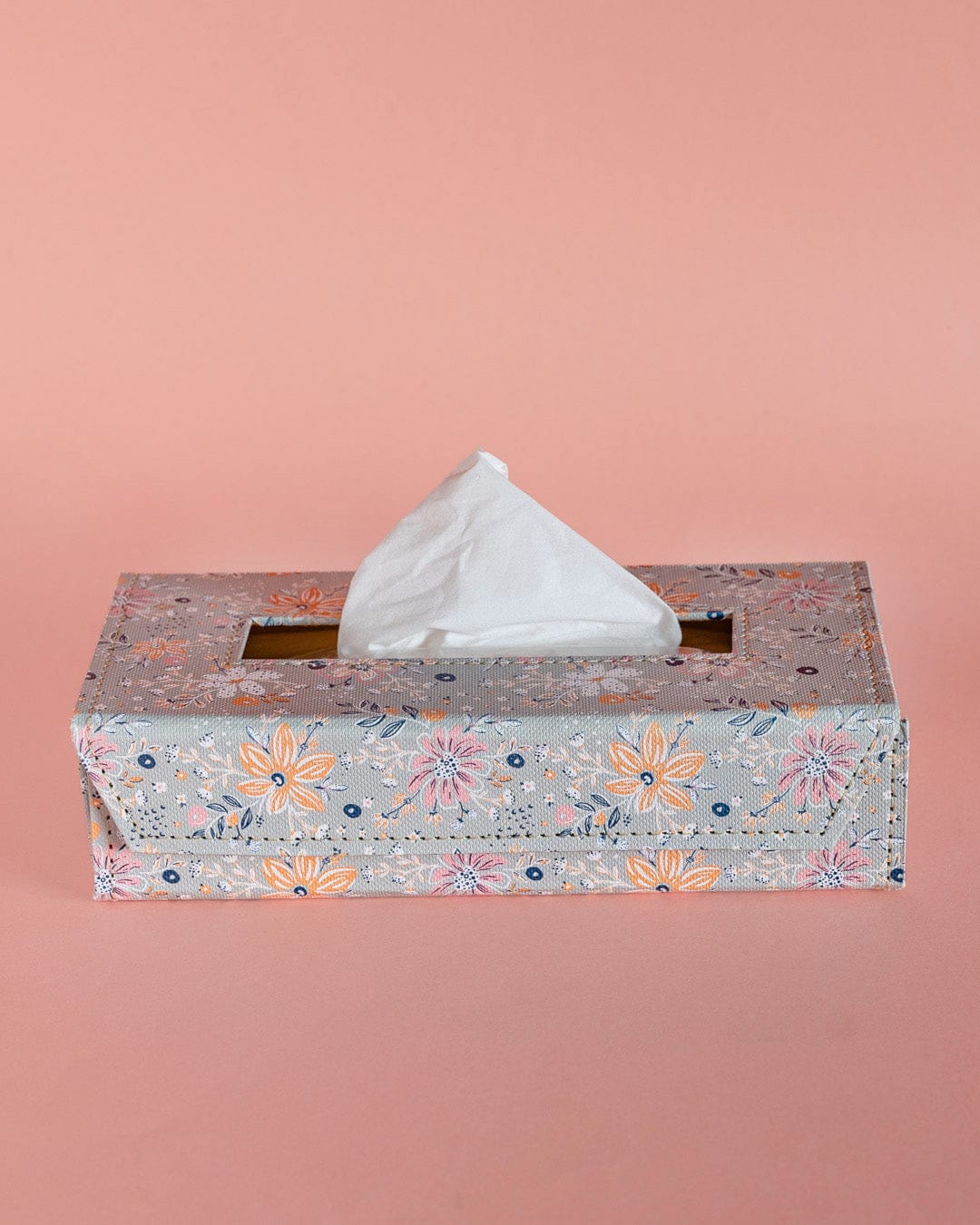 Pearlised Paper Leather Tissue Box- Garden Fog