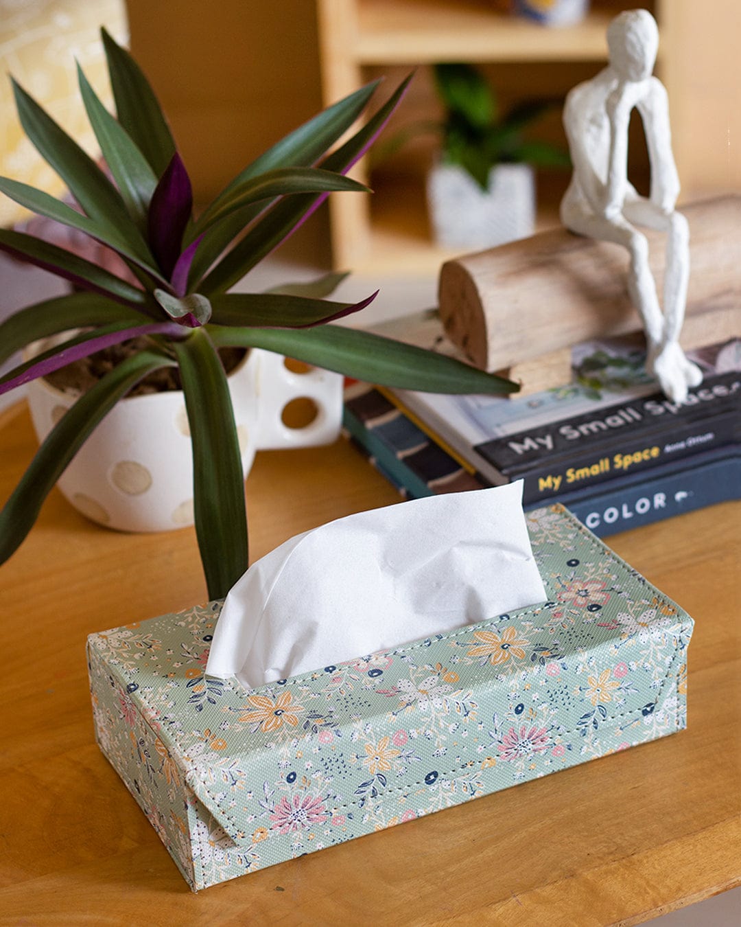 Pearlised Paper Leather Tissue Box- Garden Fog