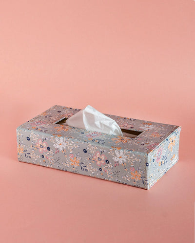 Pearlised Paper Leather Tissue Box- Garden Fog