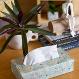 Pearlised Paper Leather Tissue Box- Mint Magnolias