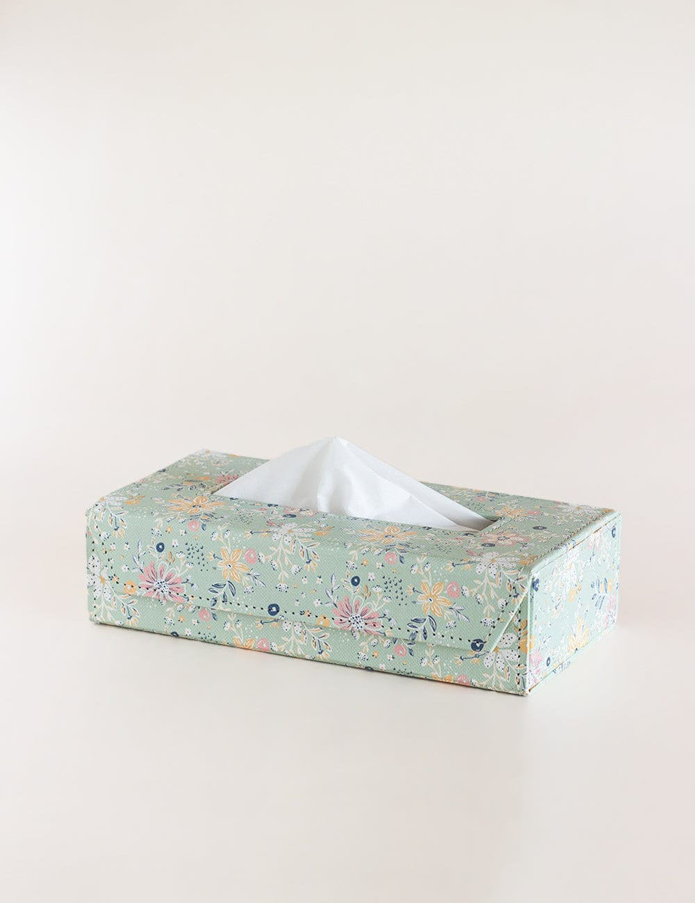 Pearlised Paper Leather Tissue Box- Mint Magnolias