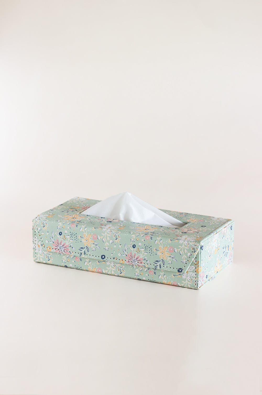 Pearlised Paper Leather Tissue Box- Mint Magnolias