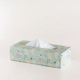 Pearlised Paper Leather Tissue Box- Mint Magnolias