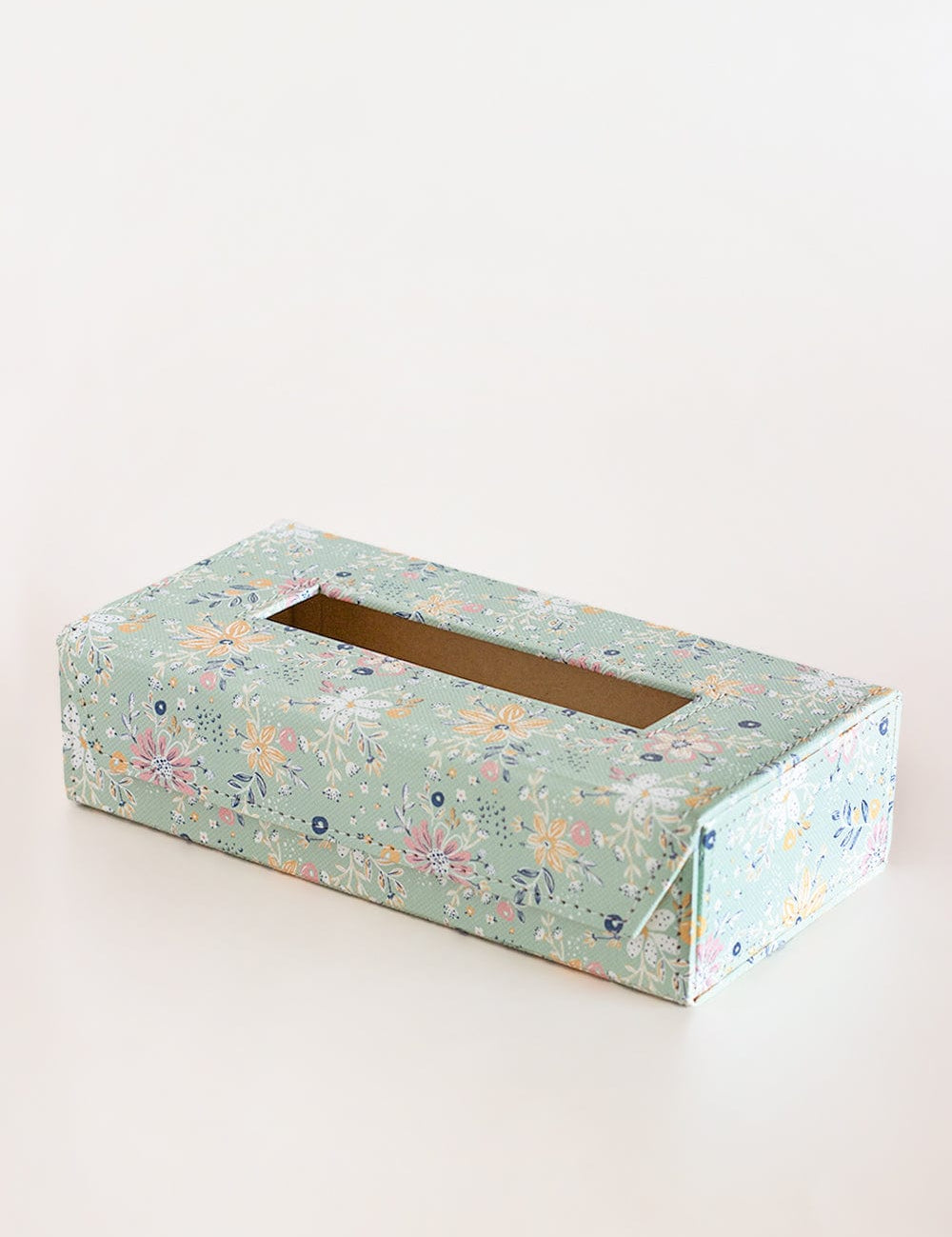 Pearlised Paper Leather Tissue Box- Mint Magnolias