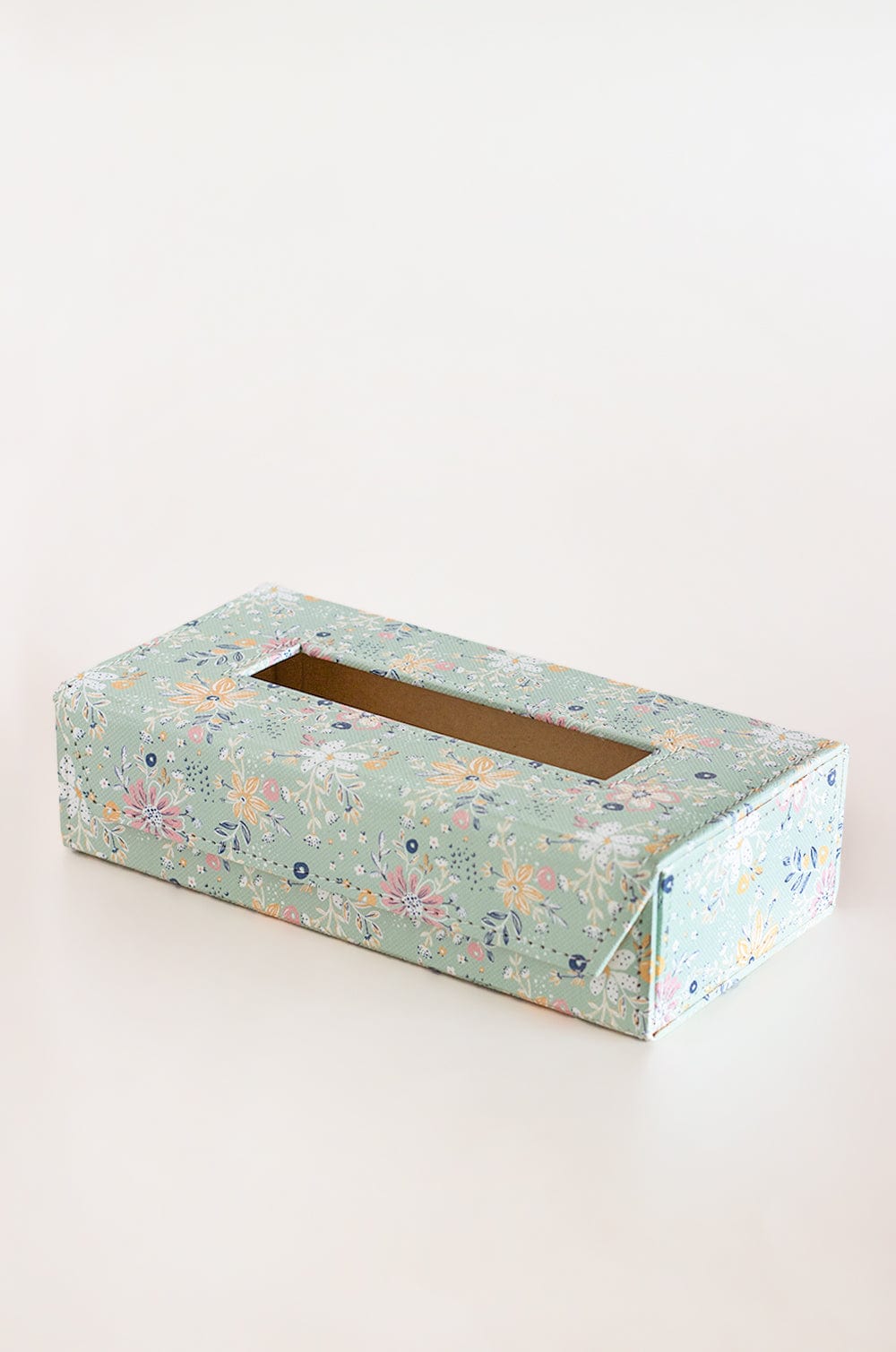 Pearlised Paper Leather Tissue Box- Mint Magnolias