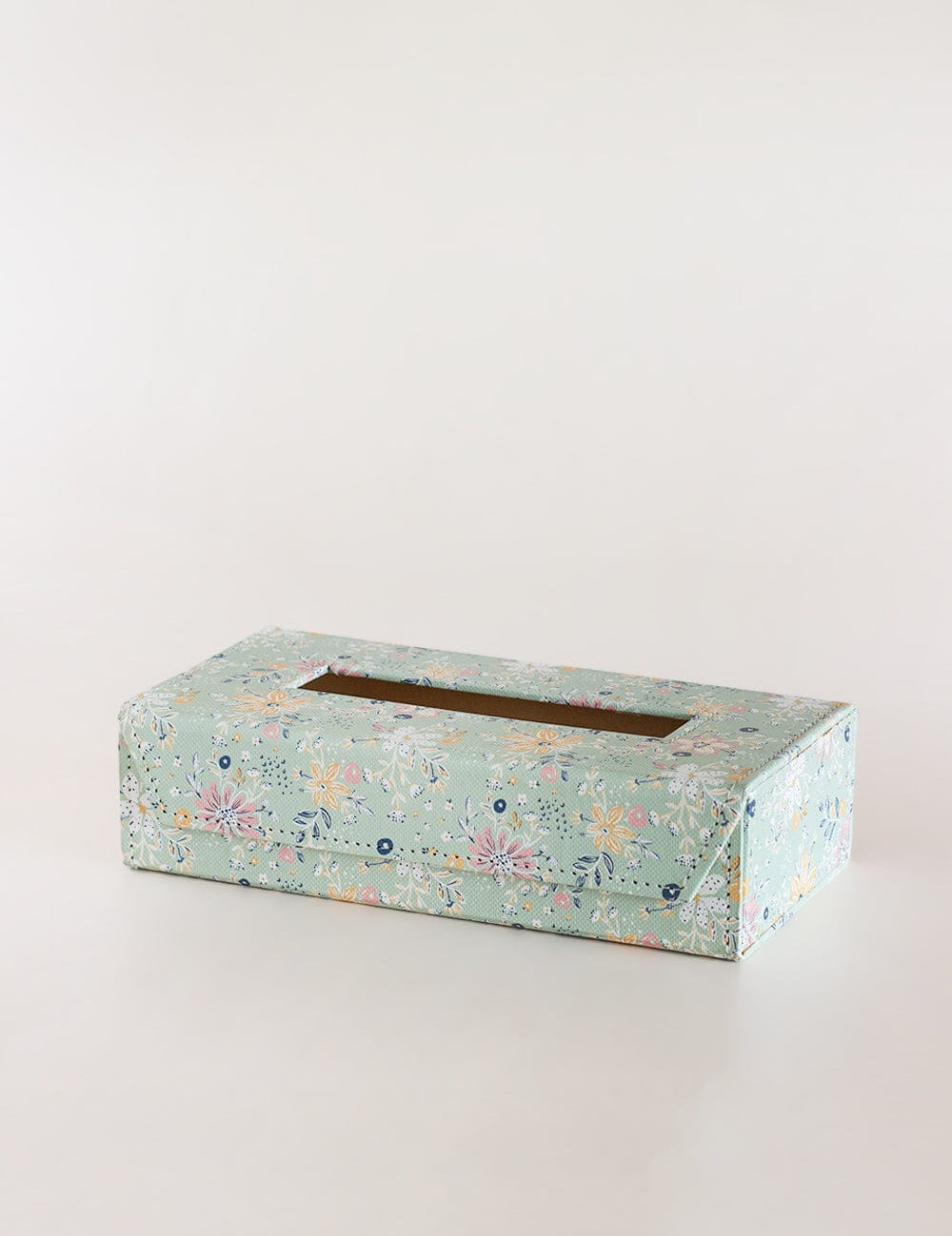 Pearlised Paper Leather Tissue Box- Mint Magnolias