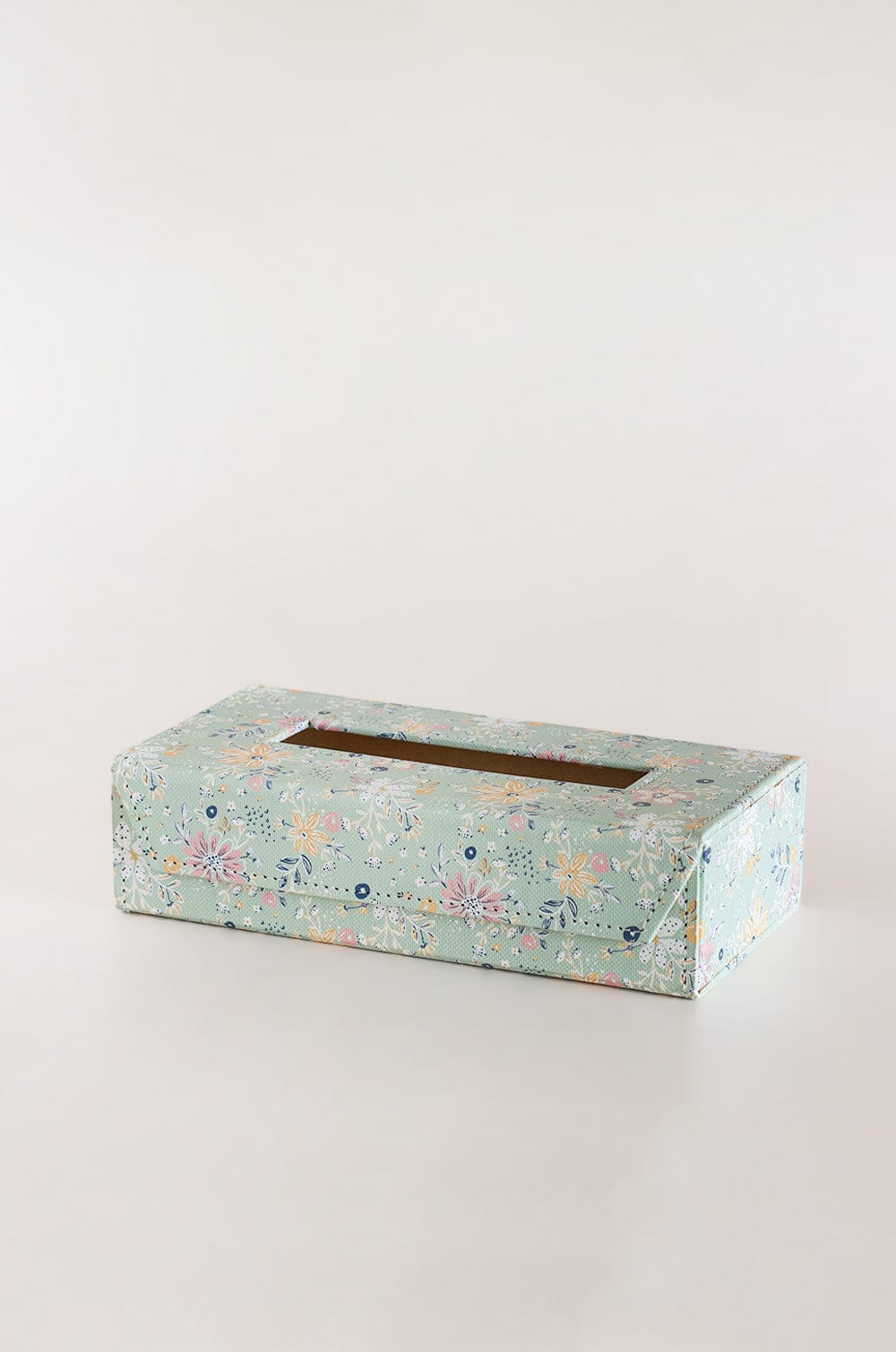 Pearlised Paper Leather Tissue Box- Mint Magnolias