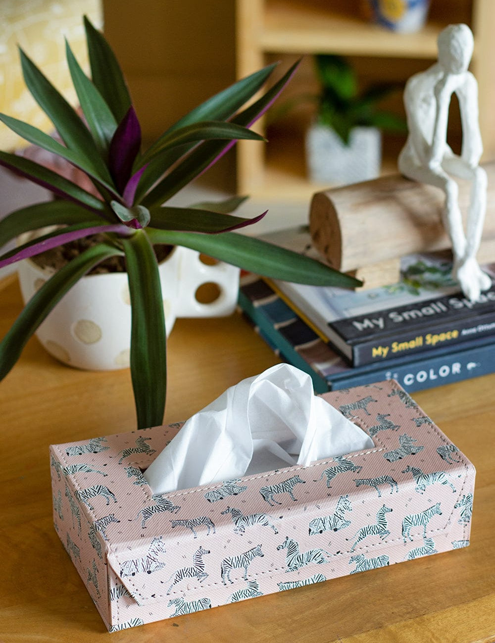 Pearlised Paper Leather Tissue Box - Pink Safari
