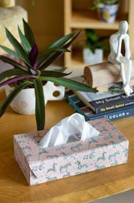 Pearlised Paper Leather Tissue Box - Pink Safari