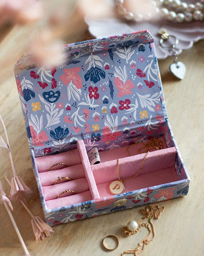 Pearlised Paper Leather Travel Jewellery Box Small - Blue Meadow