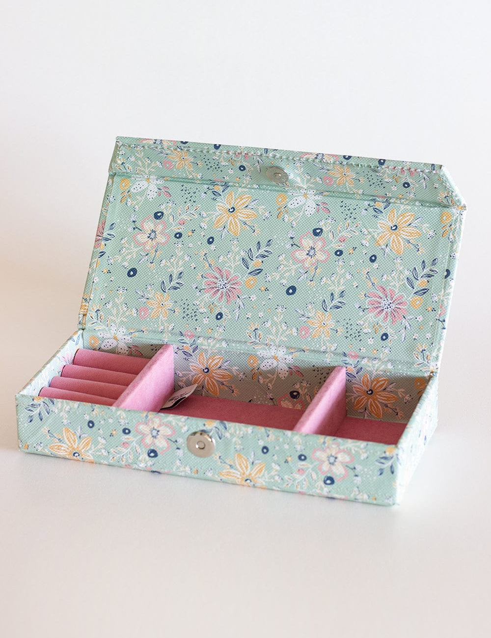 Pearlised Paper Leather Travel Jewelley Box- Mint Magnolias