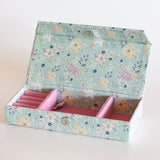 Pearlised Paper Leather Travel Jewelley Box- Mint Magnolias