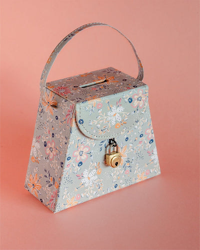 Pearlised Paper Leather Triangle Piggy Bank - Garden Fog