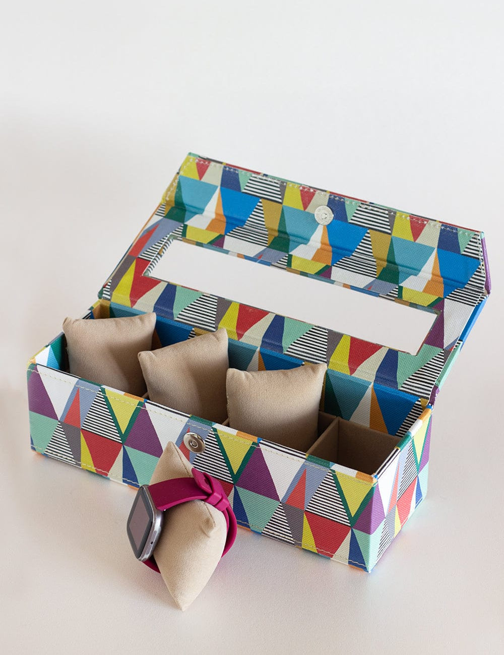 Pearlised Paper Leather Watch Box with 4 compartments- Kaleidoscope