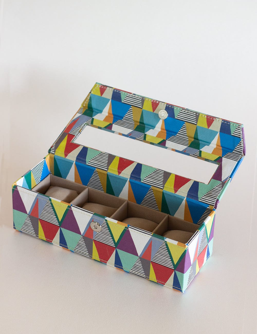 Pearlised Paper Leather Watch Box with 4 compartments- Kaleidoscope