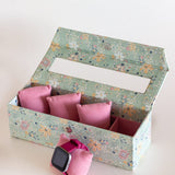 Pearlised Paper Leather Watch Box with 4 compartments- Mint Magnolias