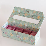 Pearlised Paper Leather Watch Box with 4 compartments- Mint Magnolias