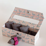 Pearlised Paper Leather Watch Box with 4 compartments - Pink Safari