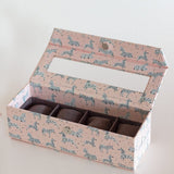 Pearlised Paper Leather Watch Box with 4 compartments - Pink Safari