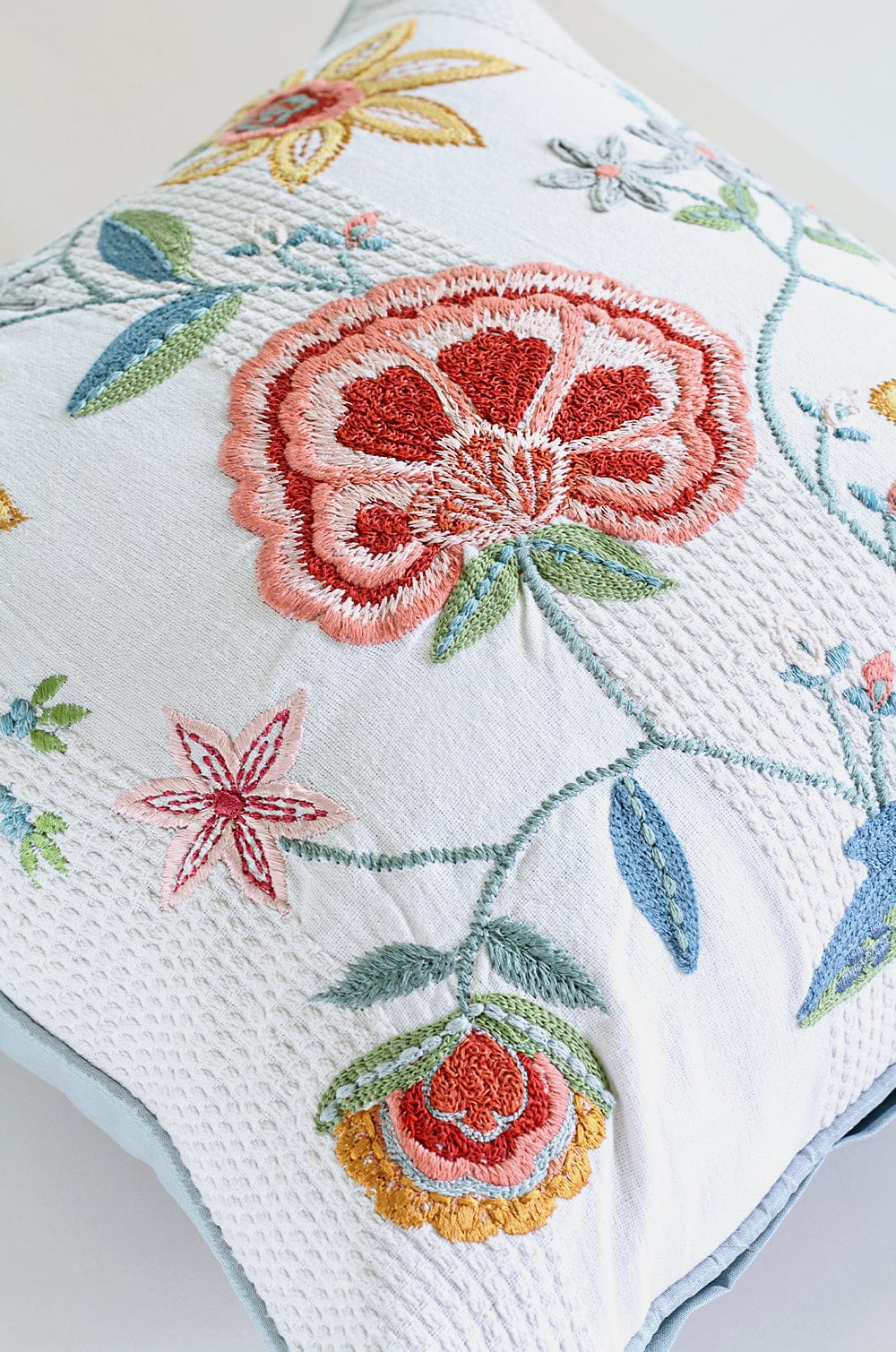 Peony Embroidered Cushion Cover