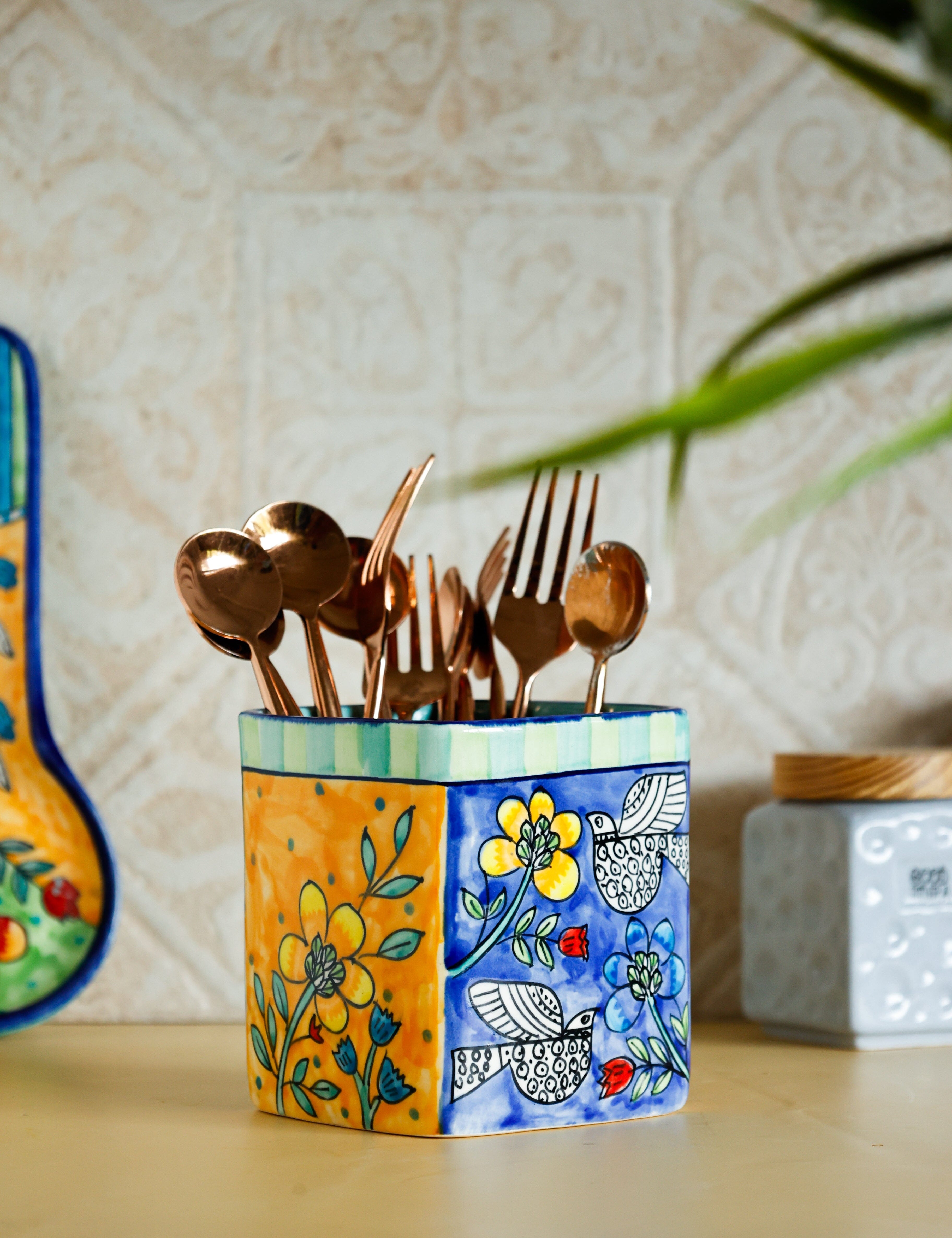 Perch Handpainted Ceramic Cutlery Holder