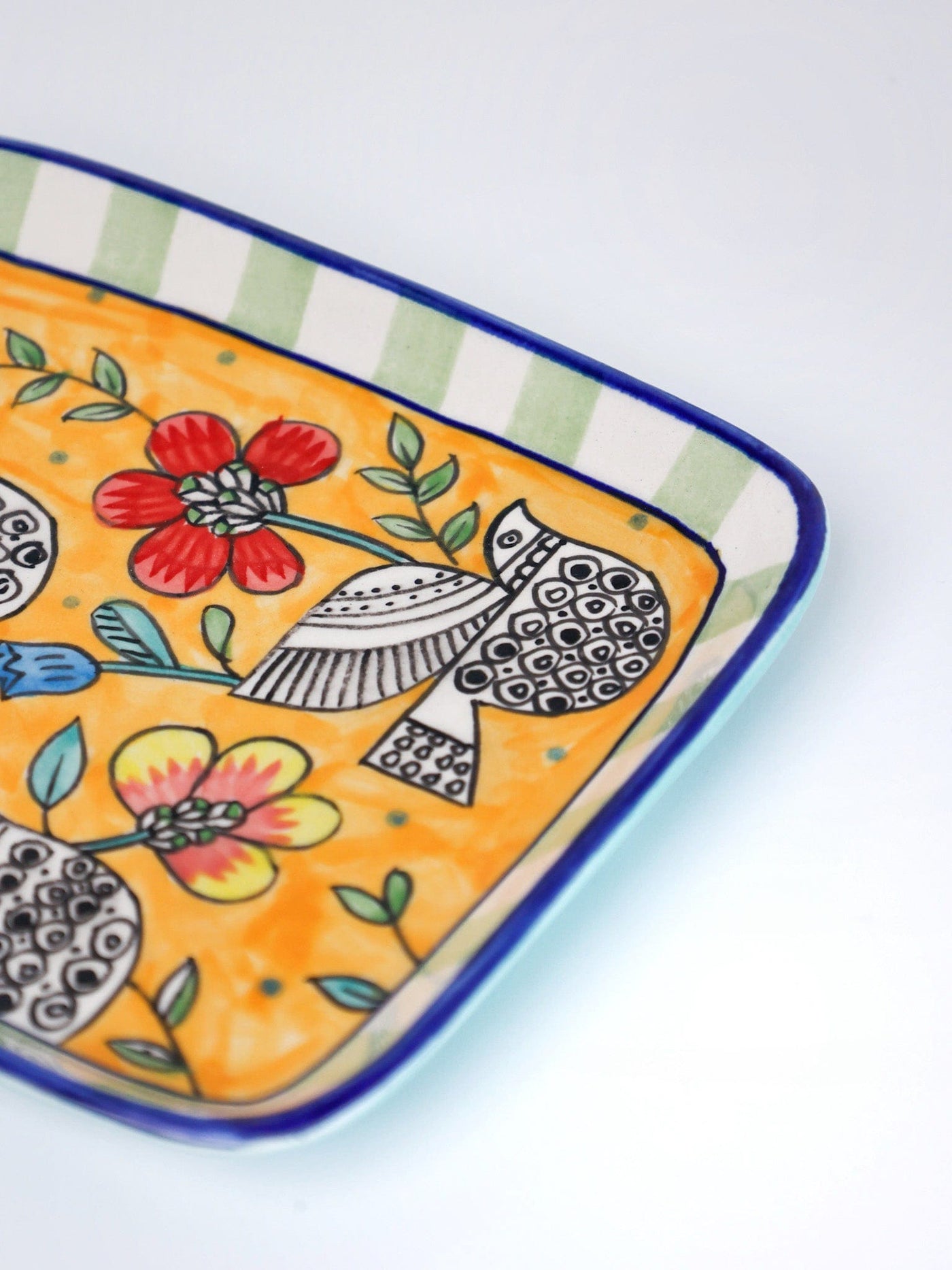 Perch Handpainted Ceramic Square Platter - Set of 2